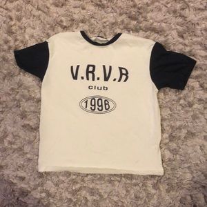 V. R. V. R Club 1996 Vintage Crop Tee In White and Dark Blue